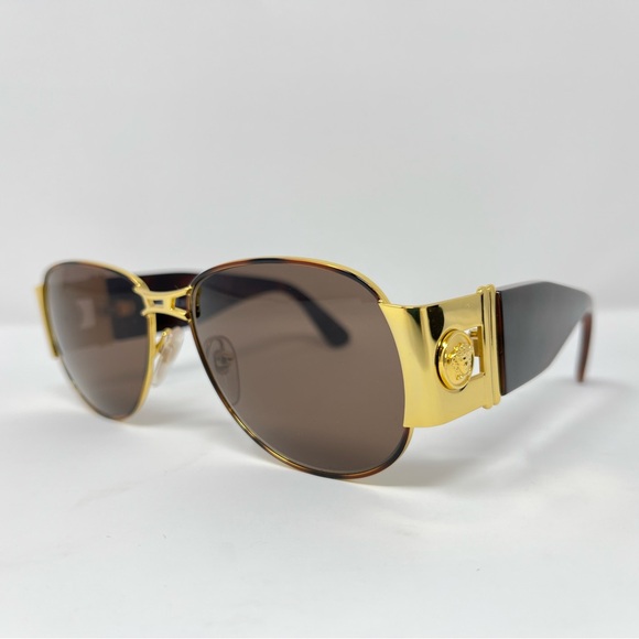 Vintage Versace Medusa Sunglasses 90s Y2K Tortoise Brown Gold Oversized Case